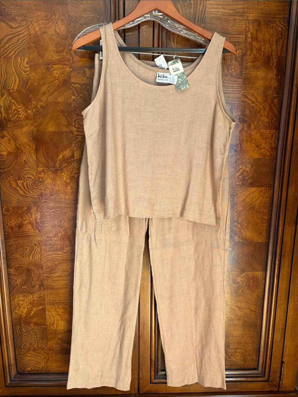 Kiko Tan 100%  Linen Blend Tank Top and Pants Set Size L NWT/NWOT